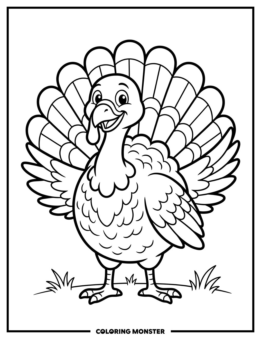 Friendly Cartoon Turkey Coloring Page