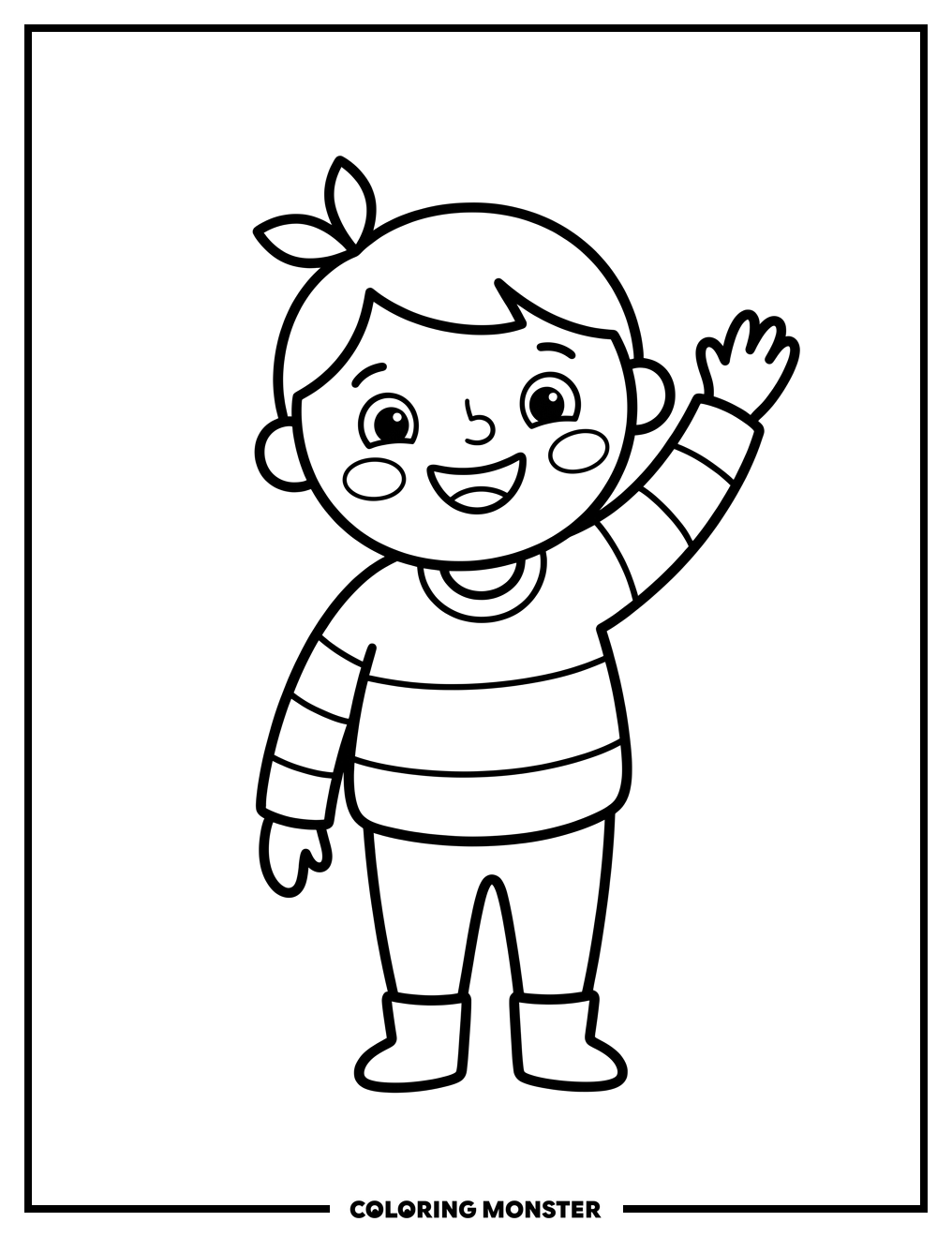Friendly Character Waving Hello Coloring Page