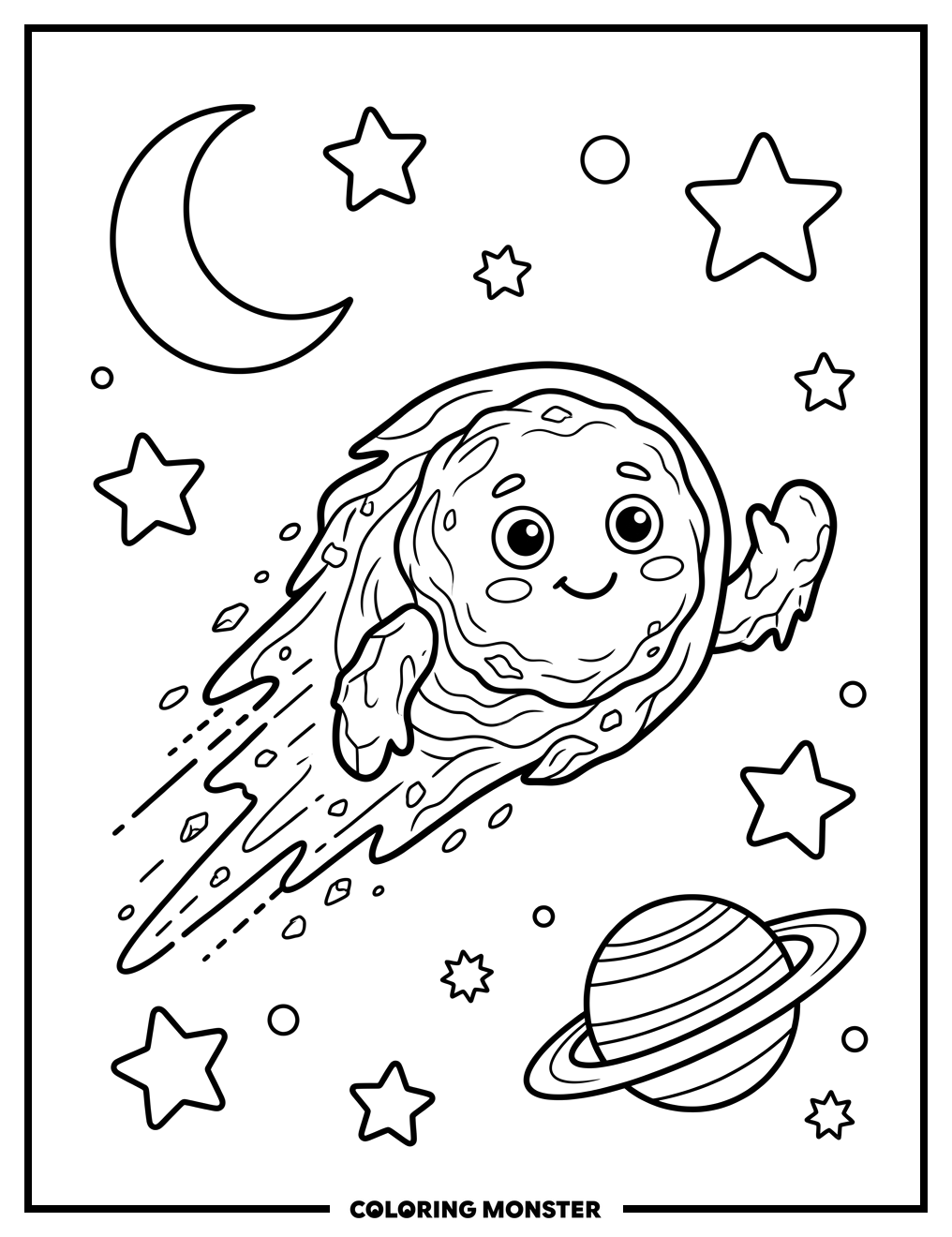 Friendly Comet Waving Hello Coloring Page