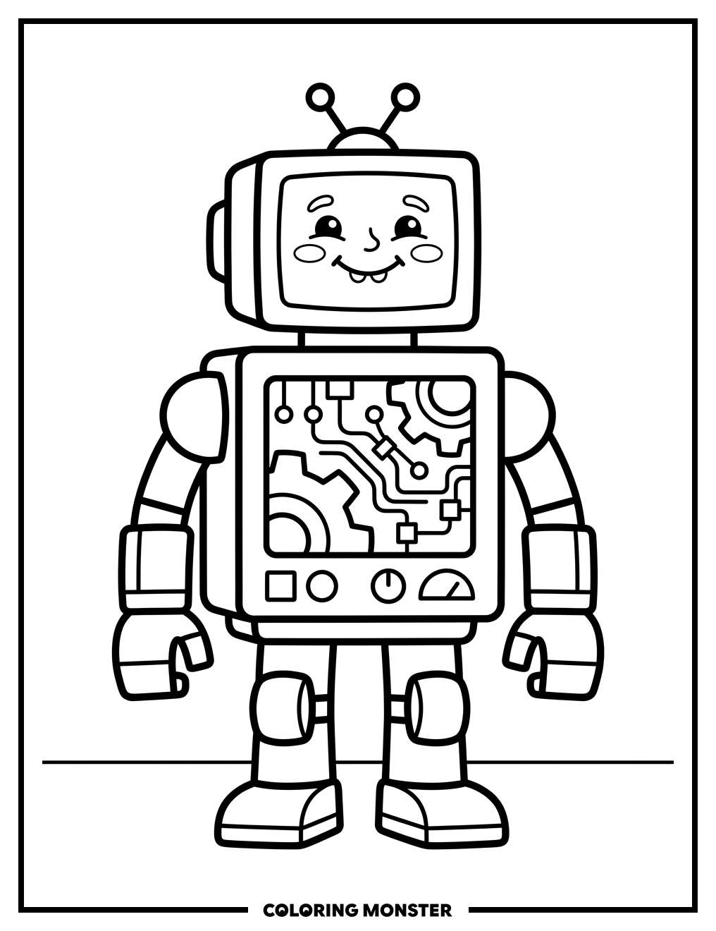 Friendly Computer Robot Coloring Page