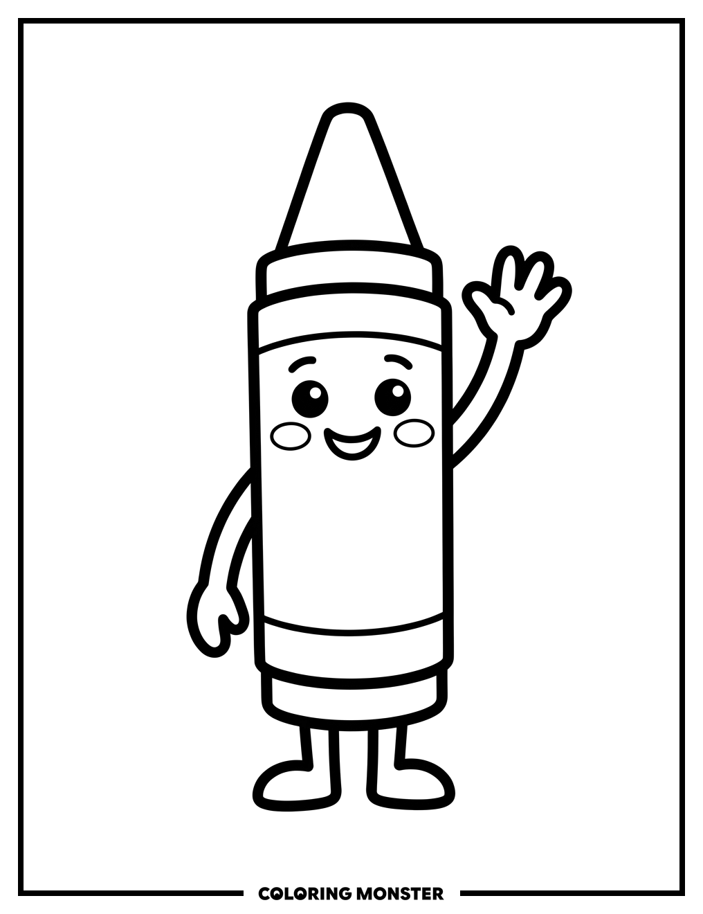 Friendly Crayon Character Waving Coloring Page