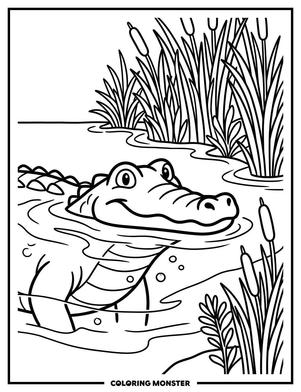 Friendly Crocodile Swimming in Water Coloring Page