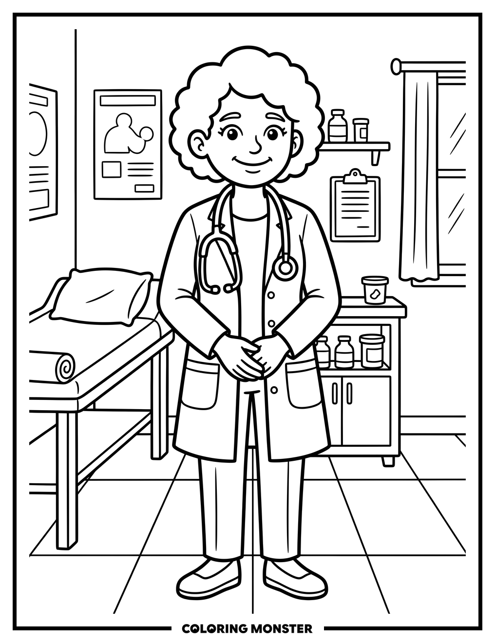 Friendly Doctor Ready to Help Coloring Page