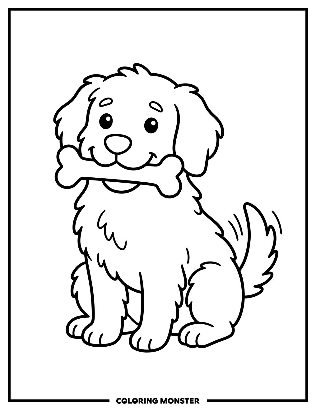Friendly Dog with Bone Coloring Page