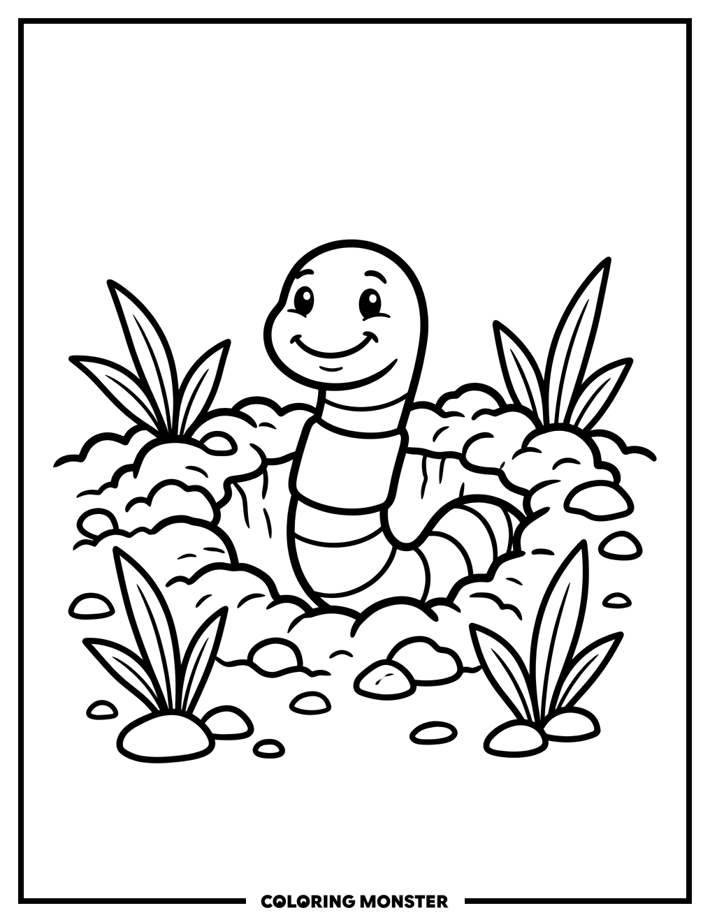 Friendly Earthworm Peeking From Soil Coloring Page