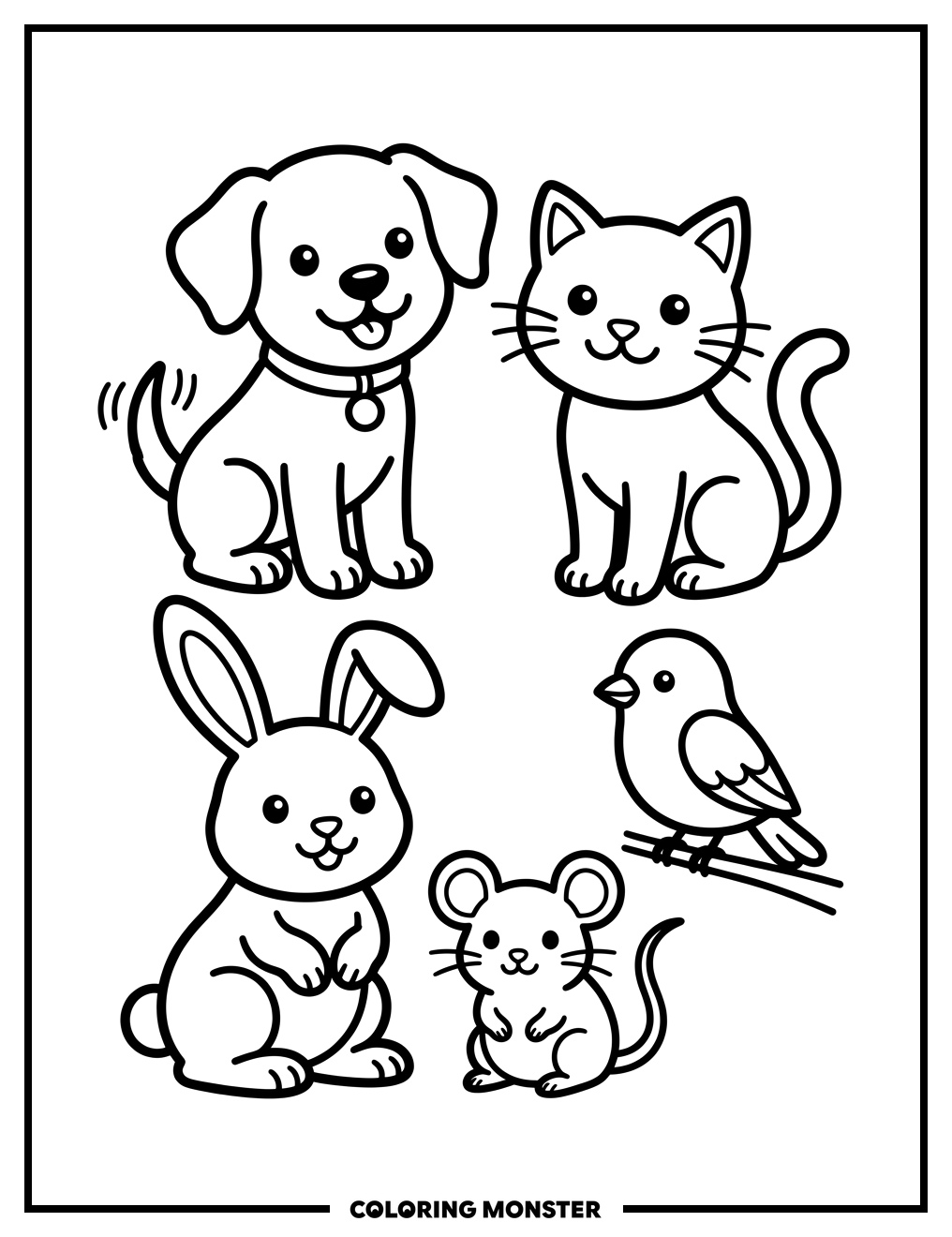 Friendly Farm and House Animals Coloring Page