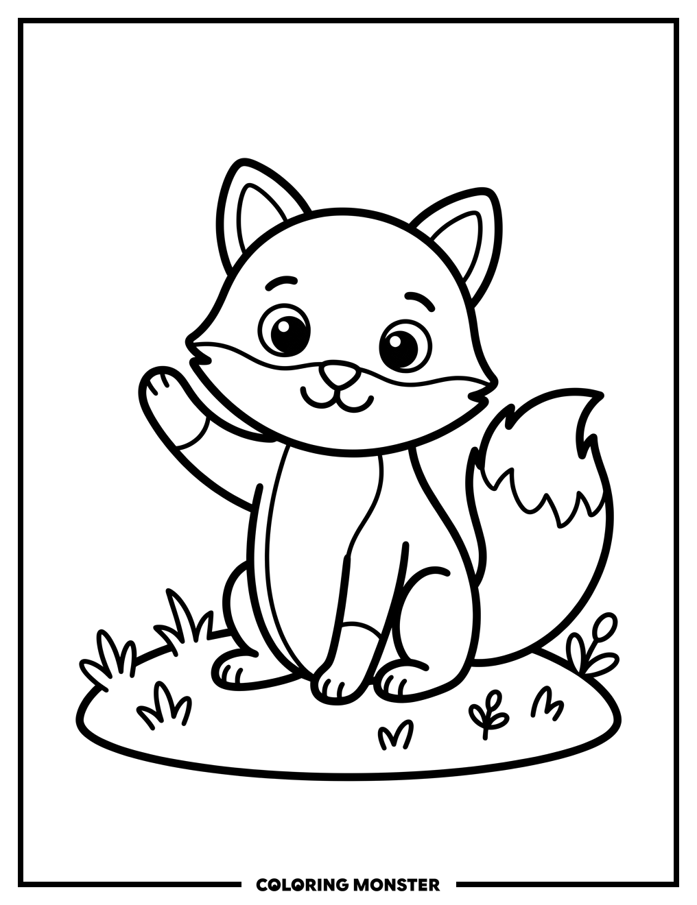 Friendly Fox Waving Hello Coloring Page