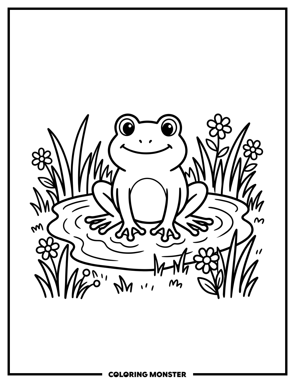 Friendly Frog in a Puddle Coloring Page