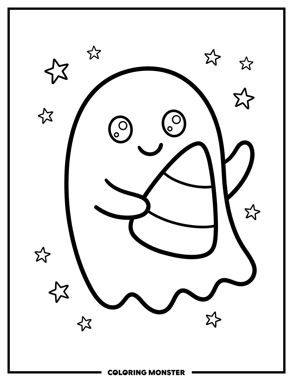 Friendly Ghost Holding Candy Corn Coloring Page
