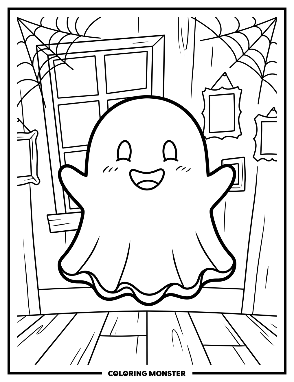 Friendly Ghost in Old House Coloring Page