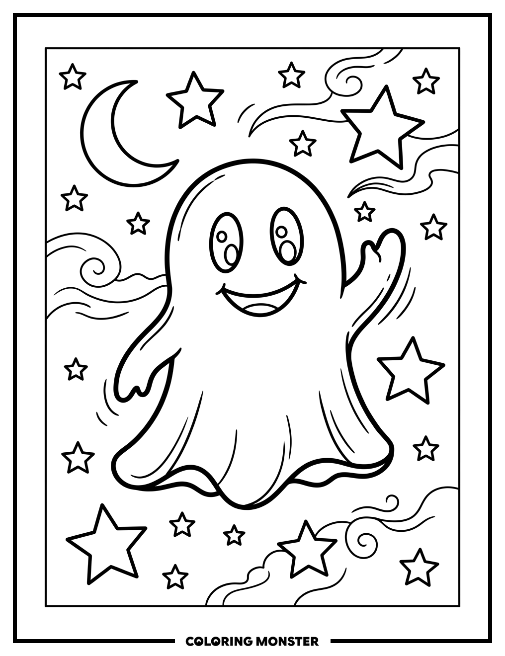 Friendly Ghost Waving Hello Coloring Page