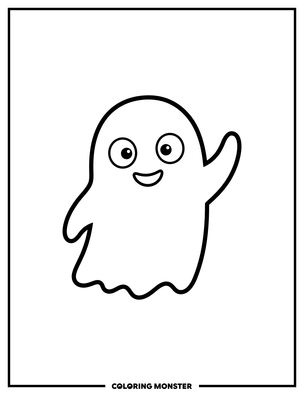 Friendly Ghost Waving Hello Coloring Page