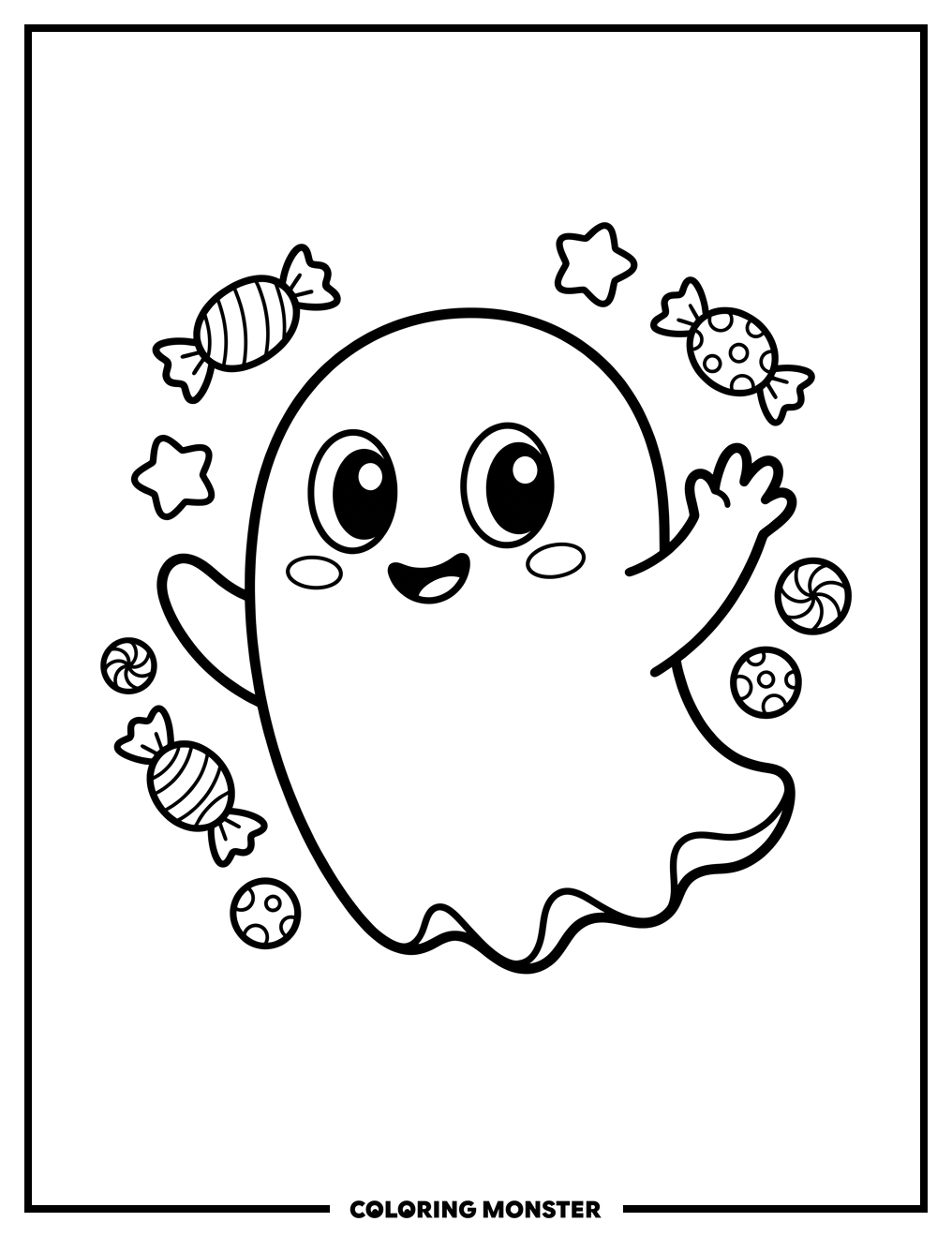 Friendly Ghost Waving Hello Coloring Page