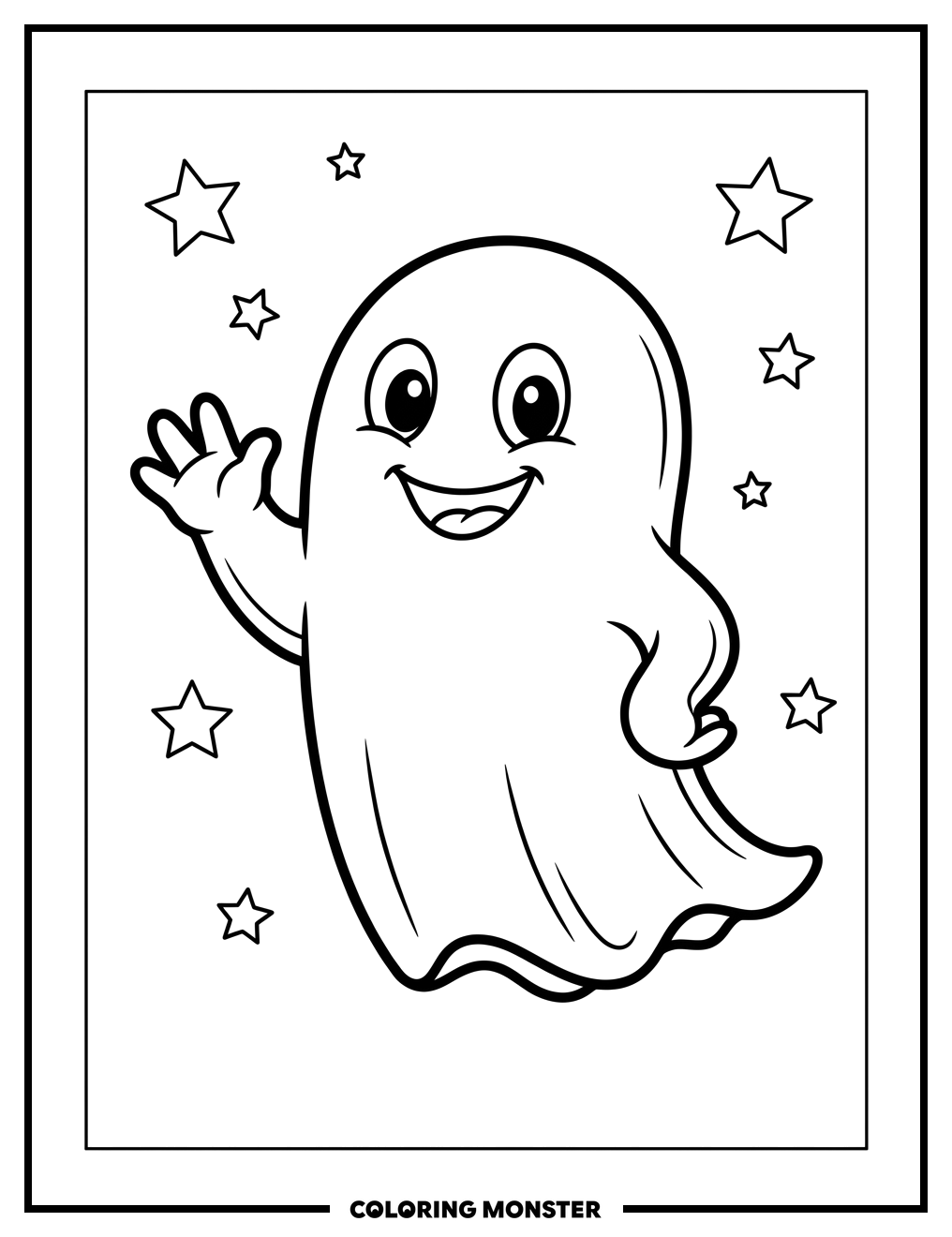 Friendly Ghost Waving Hello Coloring Page