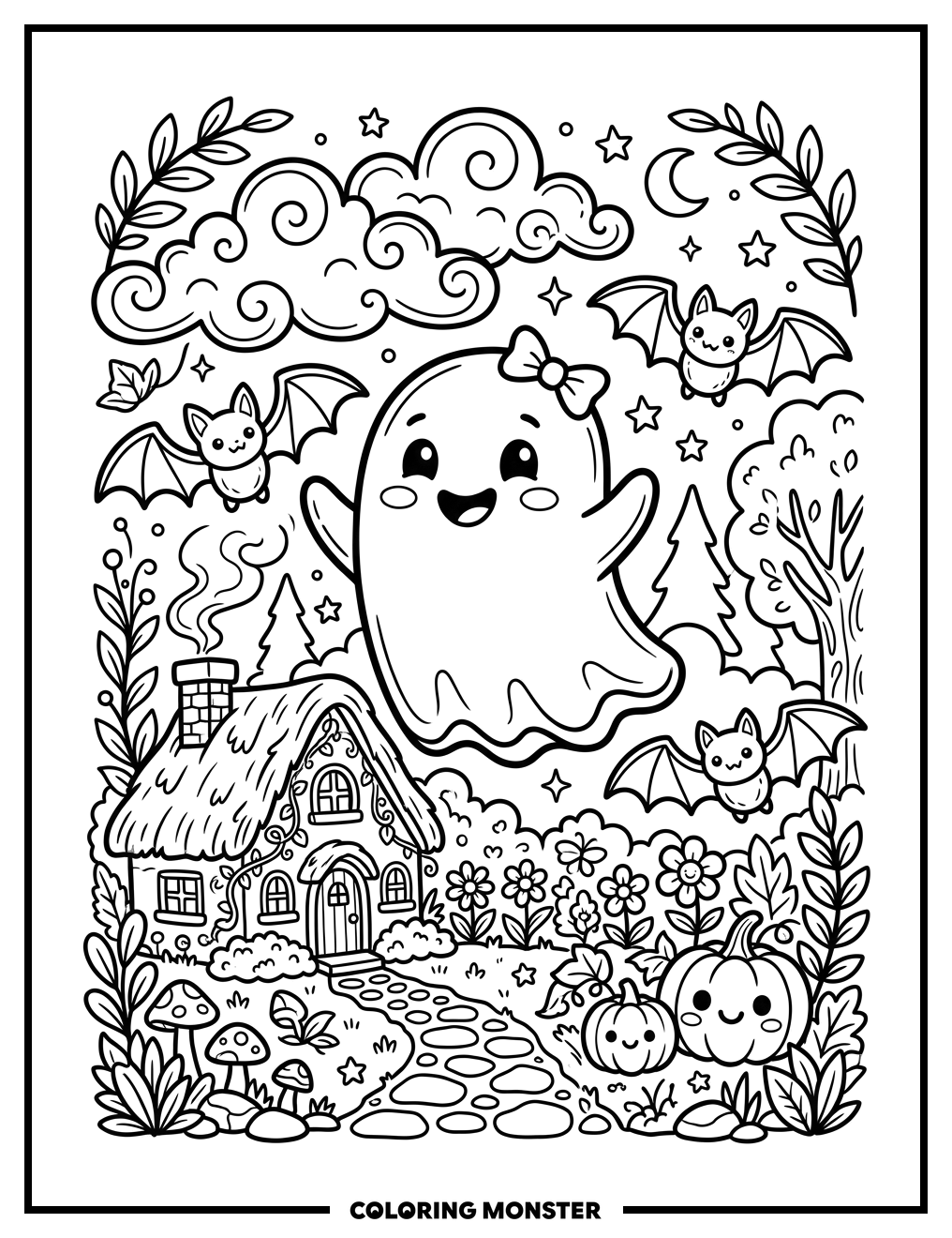 Friendly Ghost Waving Hello Coloring Page