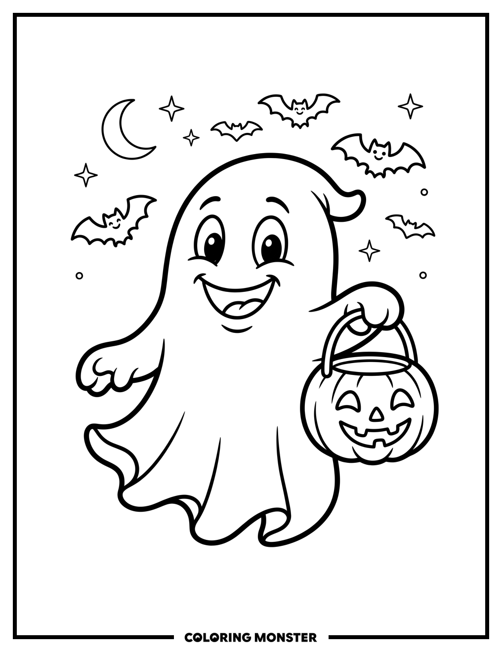 Friendly Ghost with Pumpkin Coloring Page