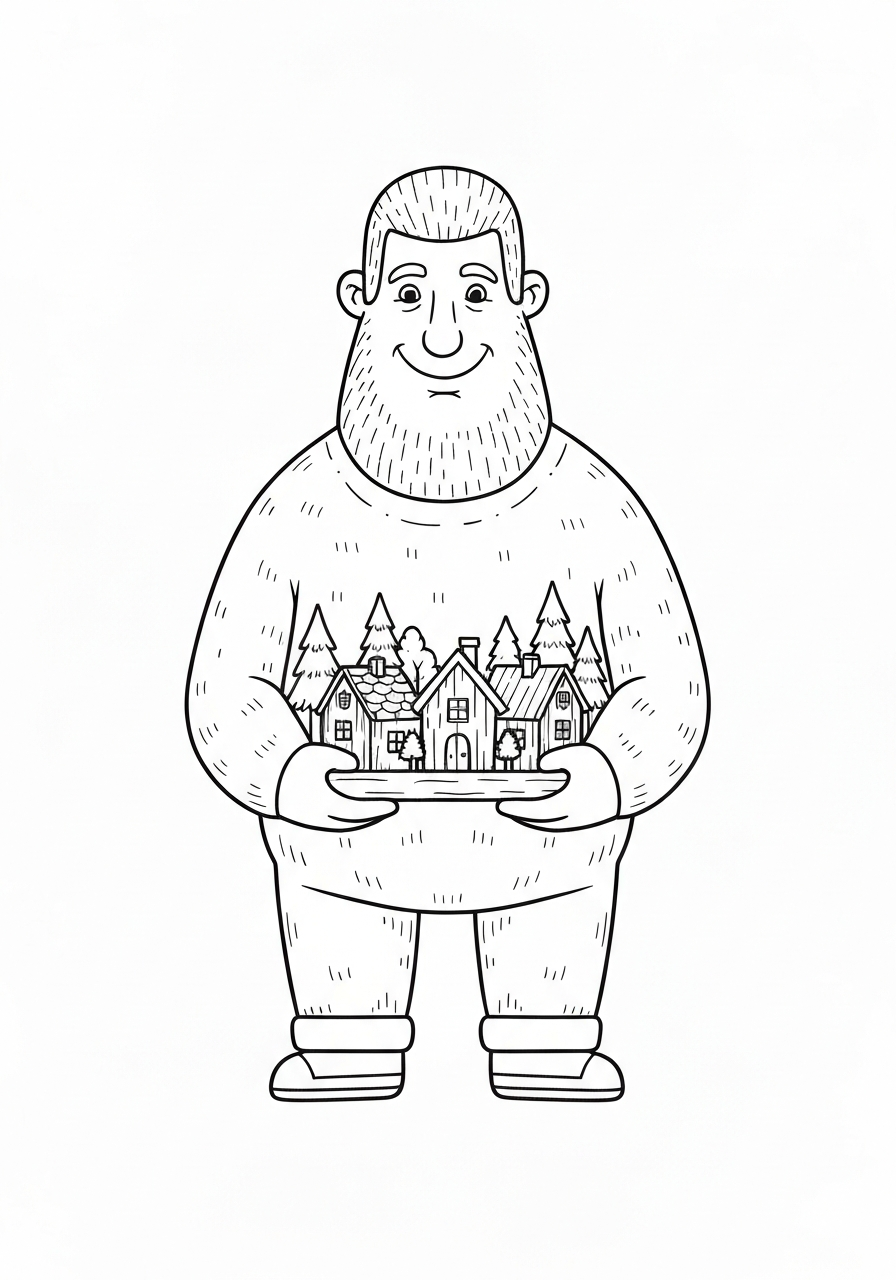 Friendly Giant Holding A Tiny Village