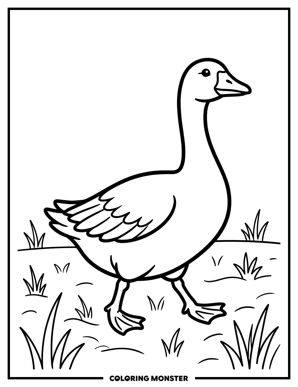 Friendly Goose in Grassy Field Coloring Page