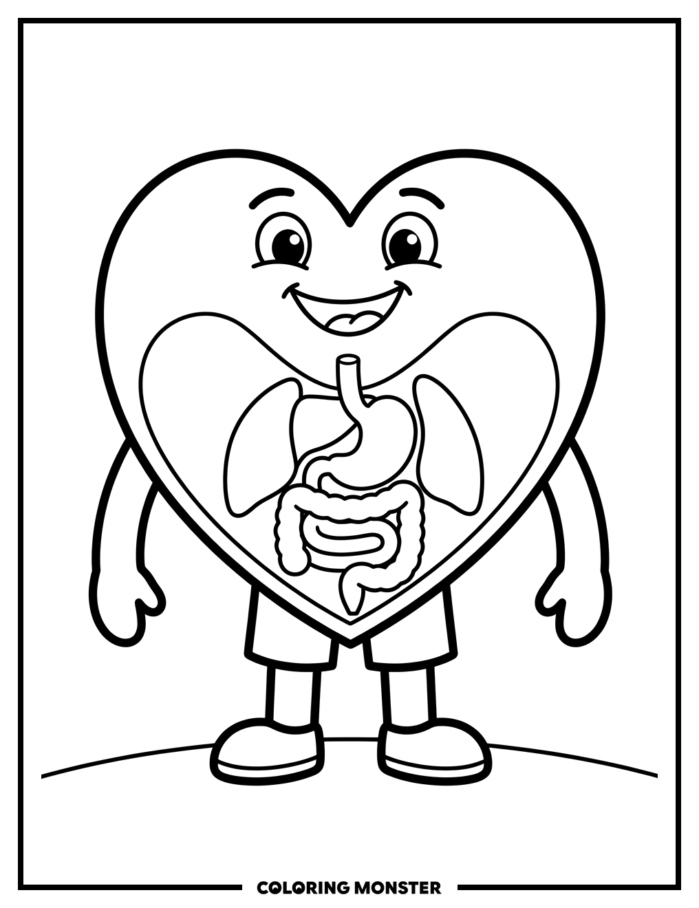 Friendly Heart Character Coloring Page