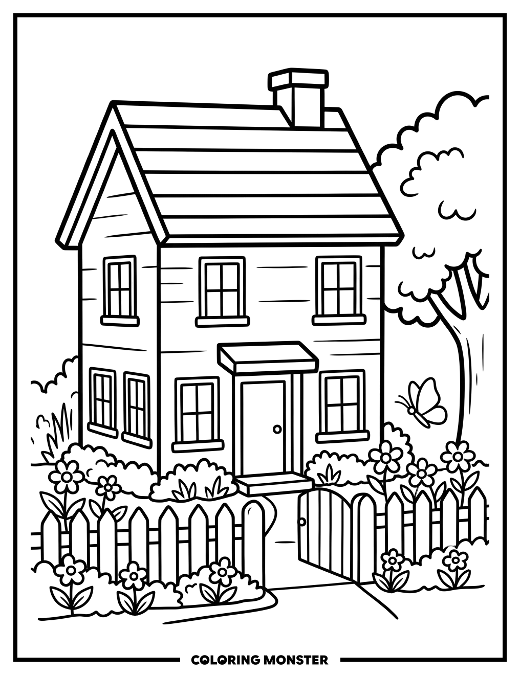 Friendly House with Garden Coloring Page