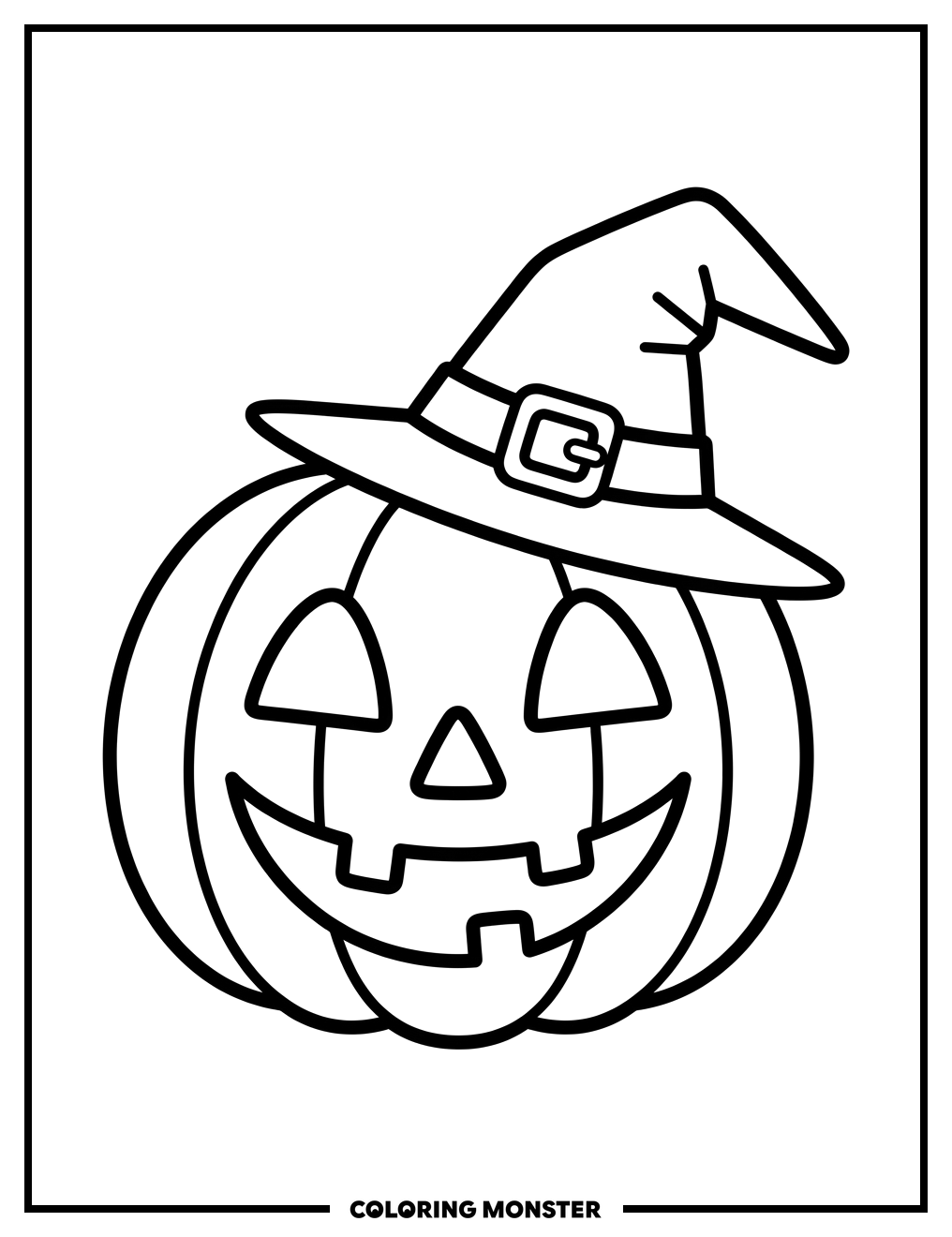 Friendly Jack-o'-Lantern with Witch's Hat Coloring Page
