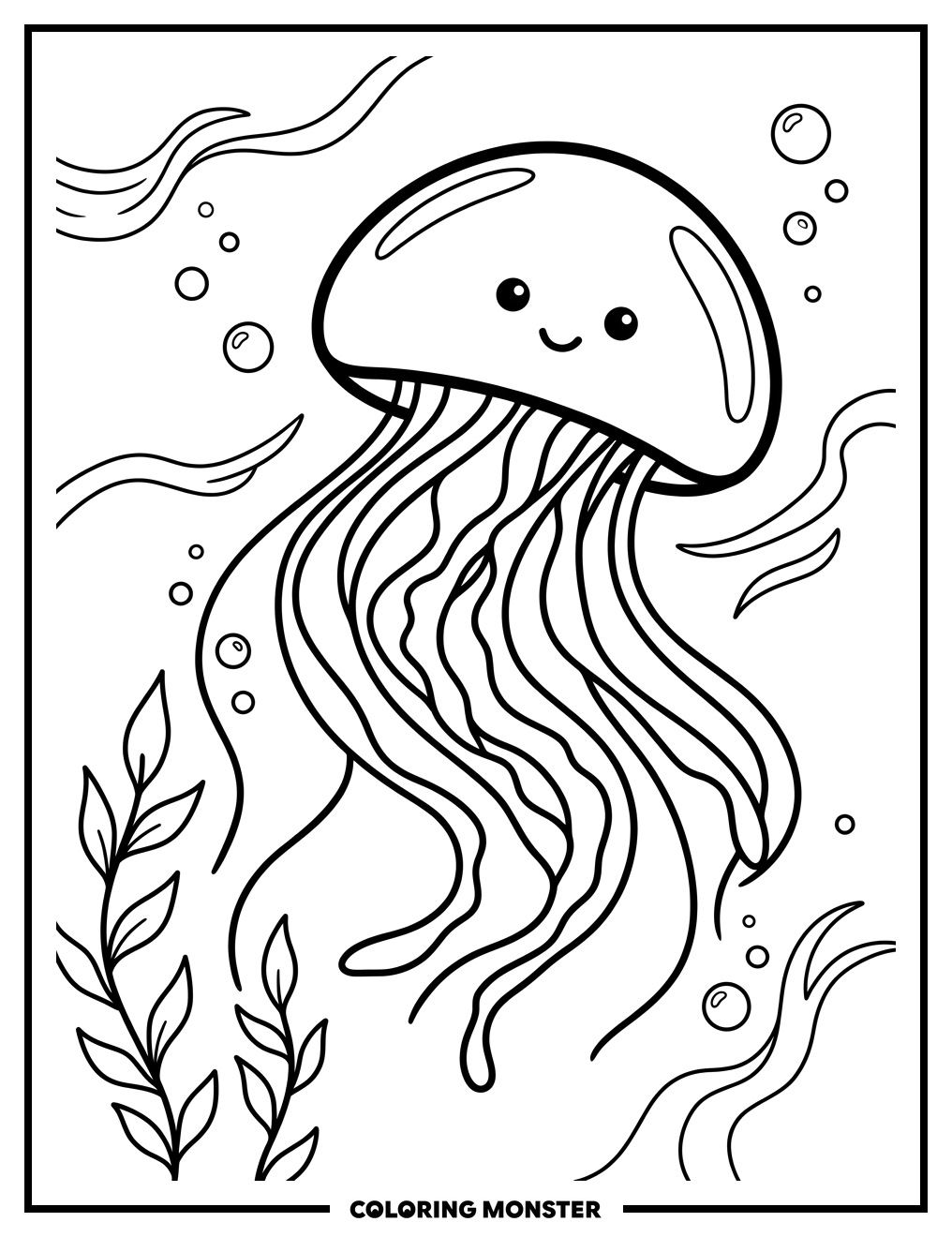 Friendly Jellyfish In The Ocean Coloring Page