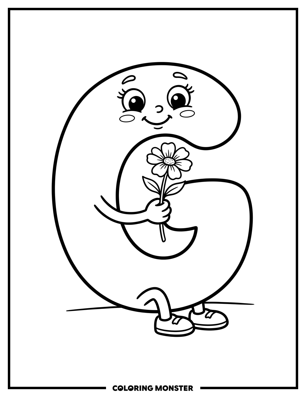 Friendly Letter G With Flower Coloring Page