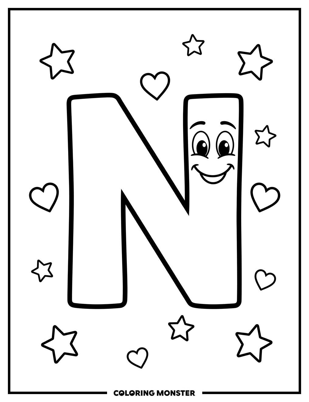 Friendly Letter N with a Smile Coloring Page