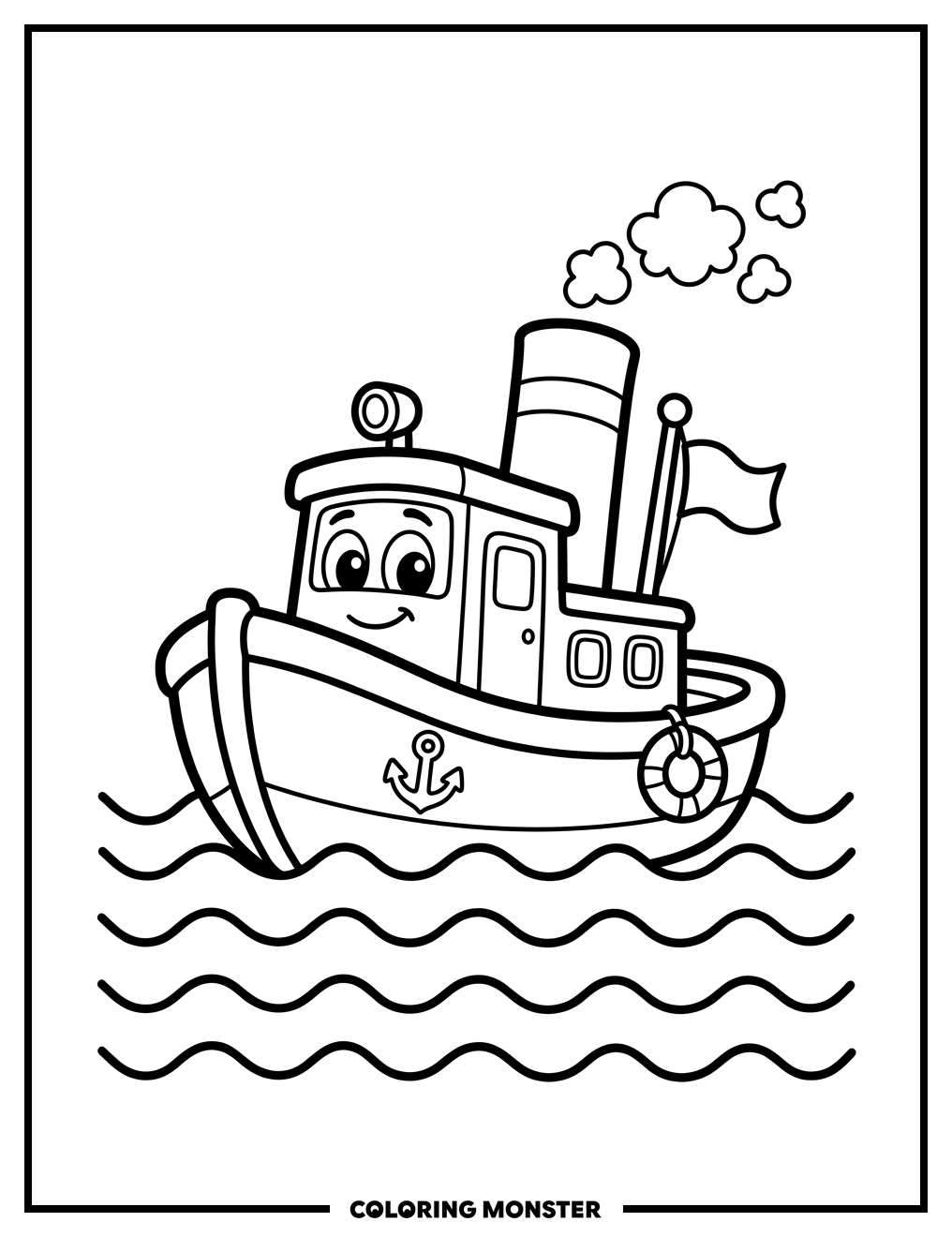 Friendly Little Boat on Gentle Waves Coloring Page