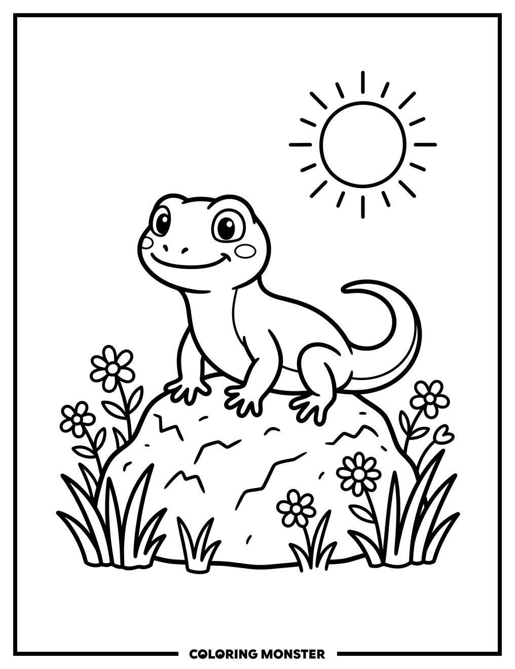 Friendly Lizard on a Rock Coloring Page