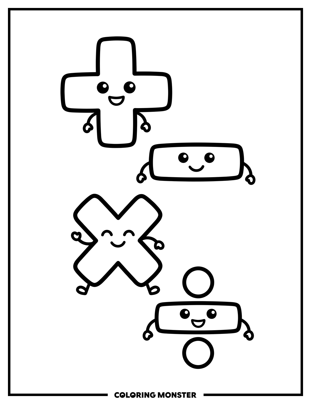 Friendly Math Symbols Coloring Page