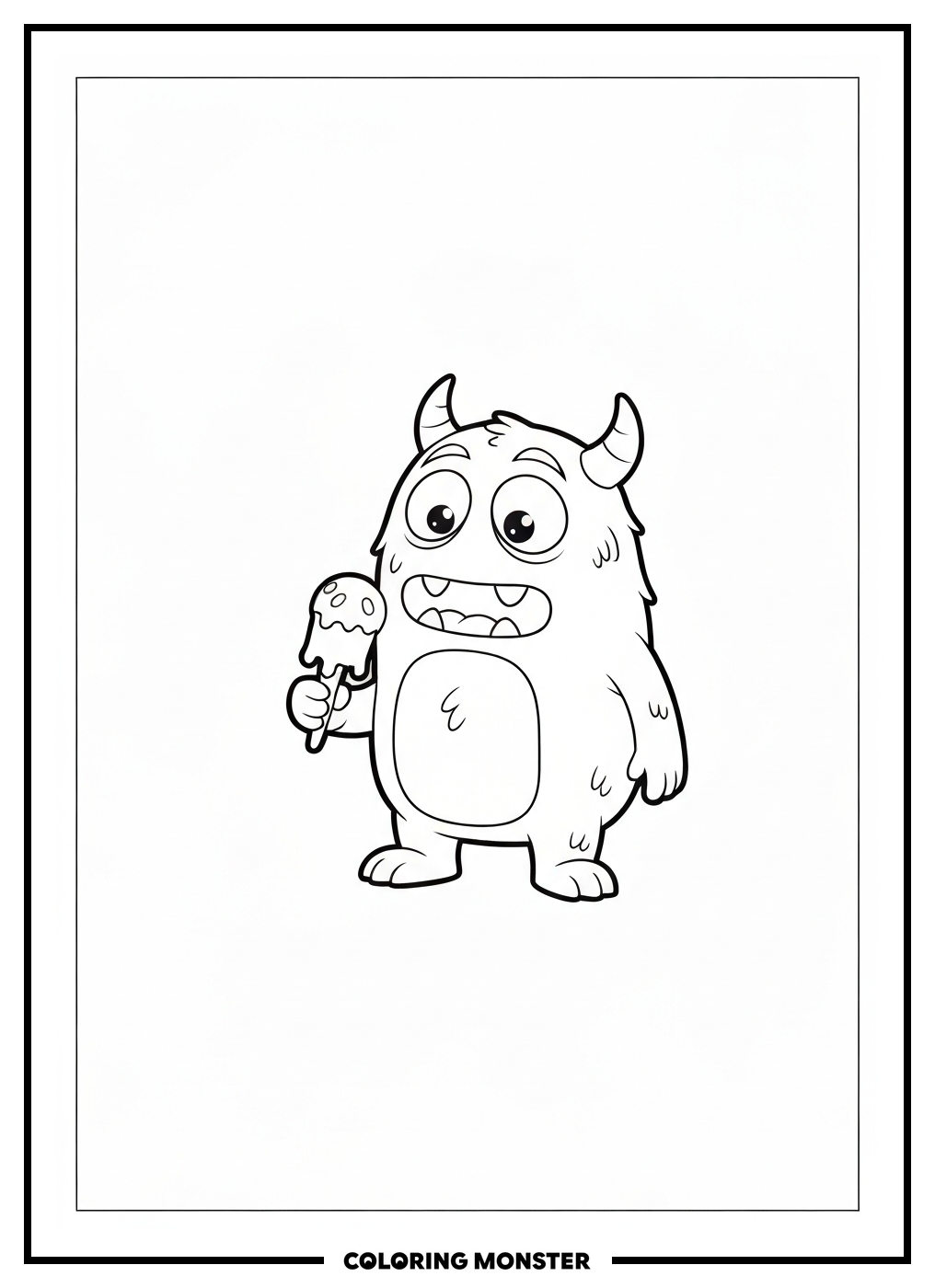 Friendly Monster Eating Ice Cream Coloring Page