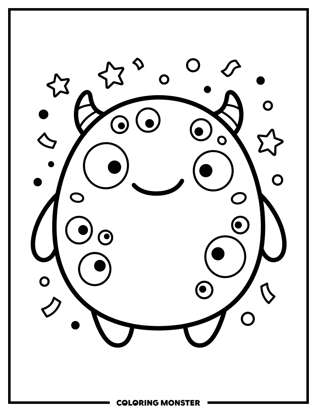 Friendly Monster Surrounded By Stars Coloring Page