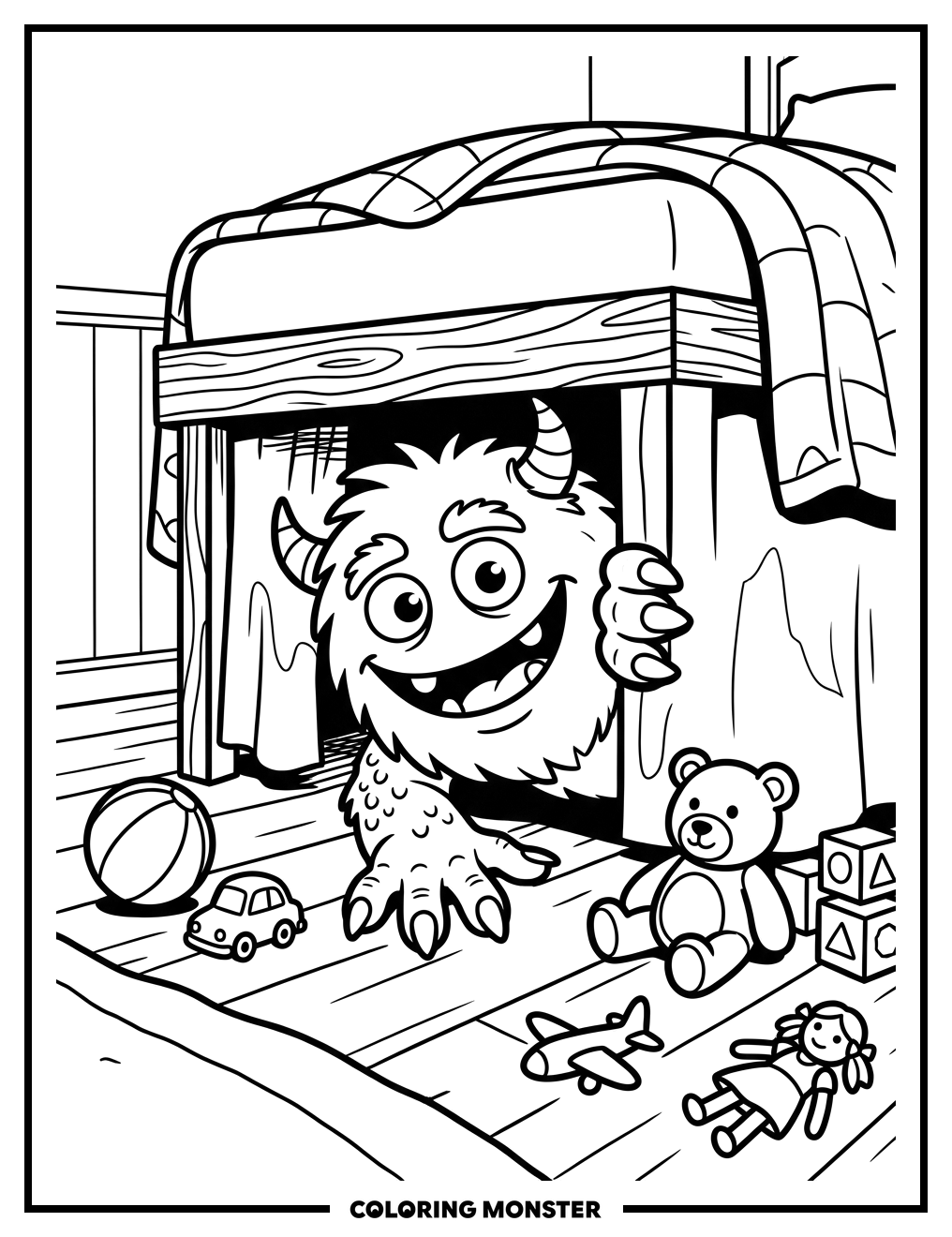 Friendly Monster Under The Bed Coloring Page
