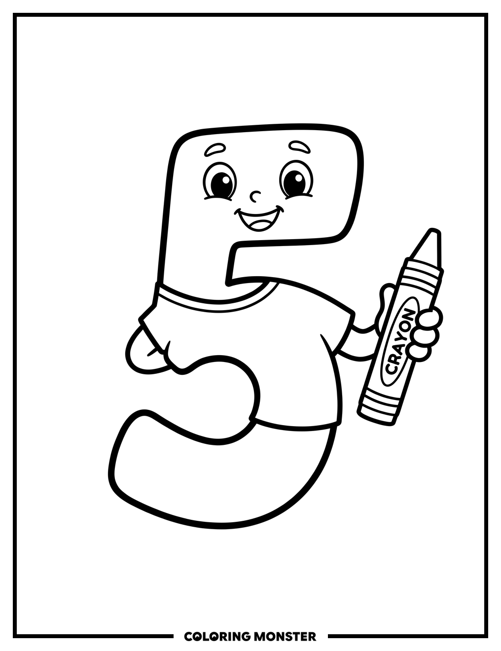 Friendly Number Five Holding Crayon Coloring Page
