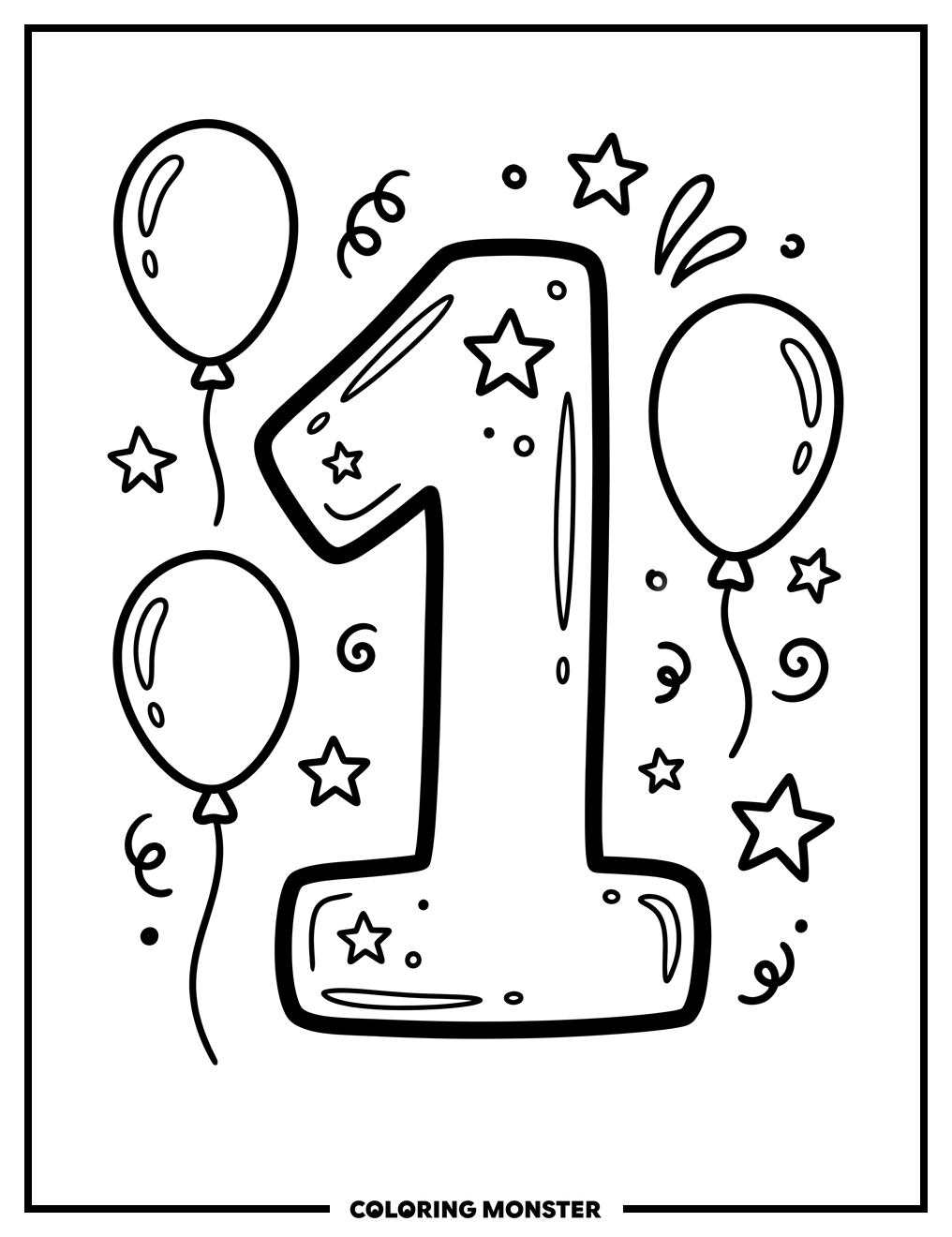 Friendly Number One Coloring Page