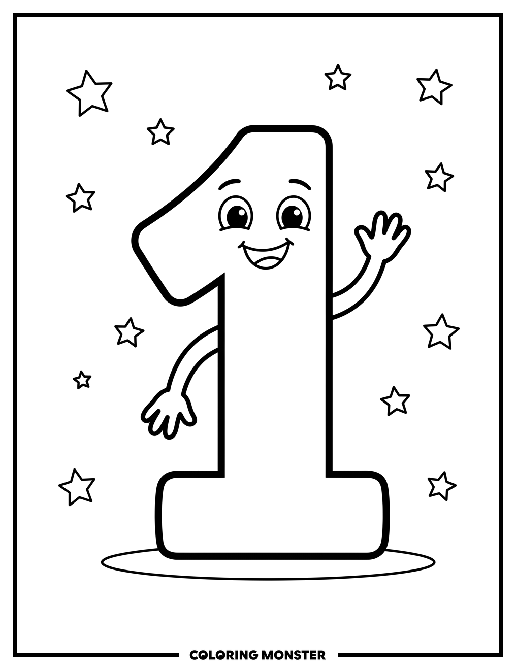 Friendly Number One Coloring Page