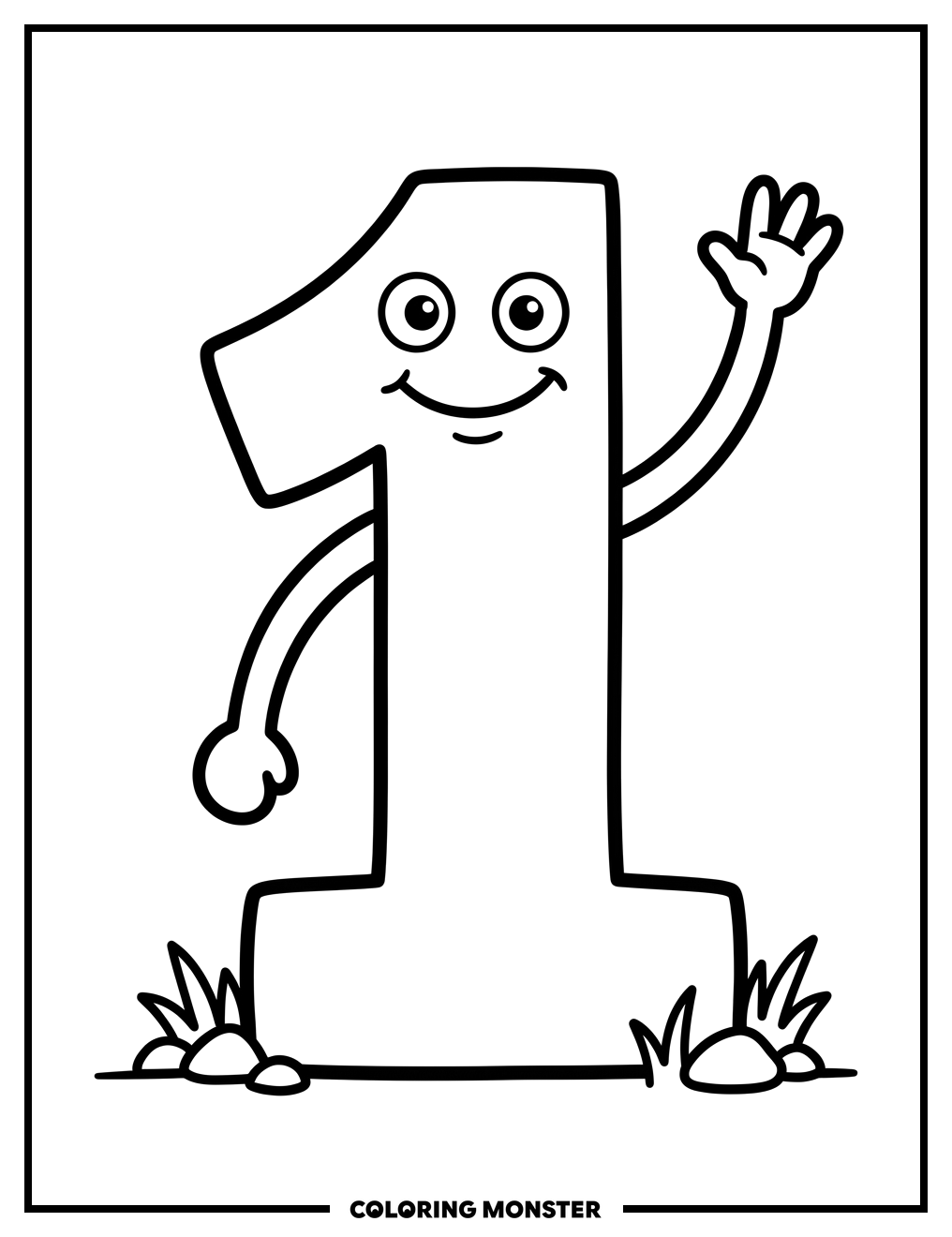 Friendly Number One Coloring Page
