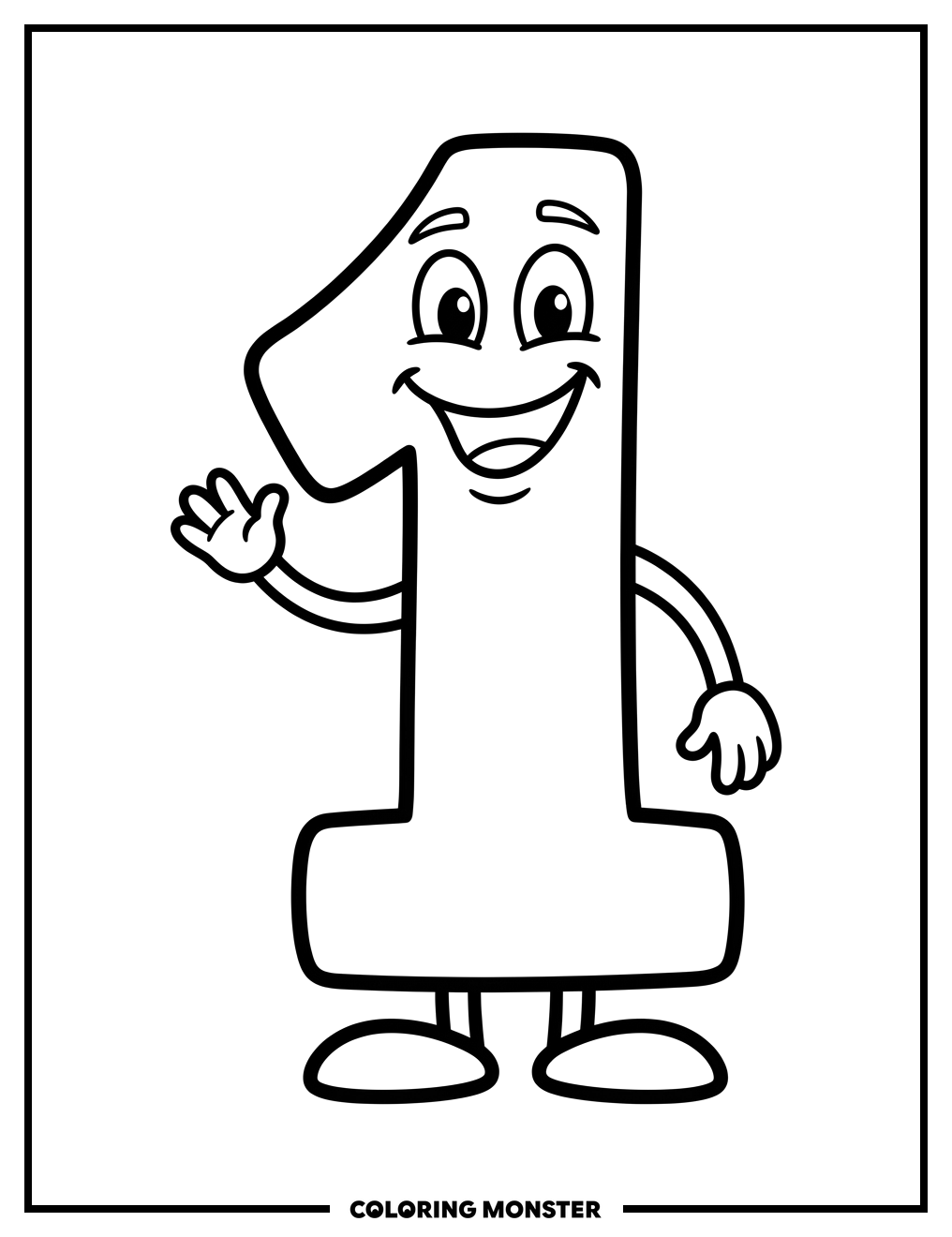 Friendly Number One Coloring Page