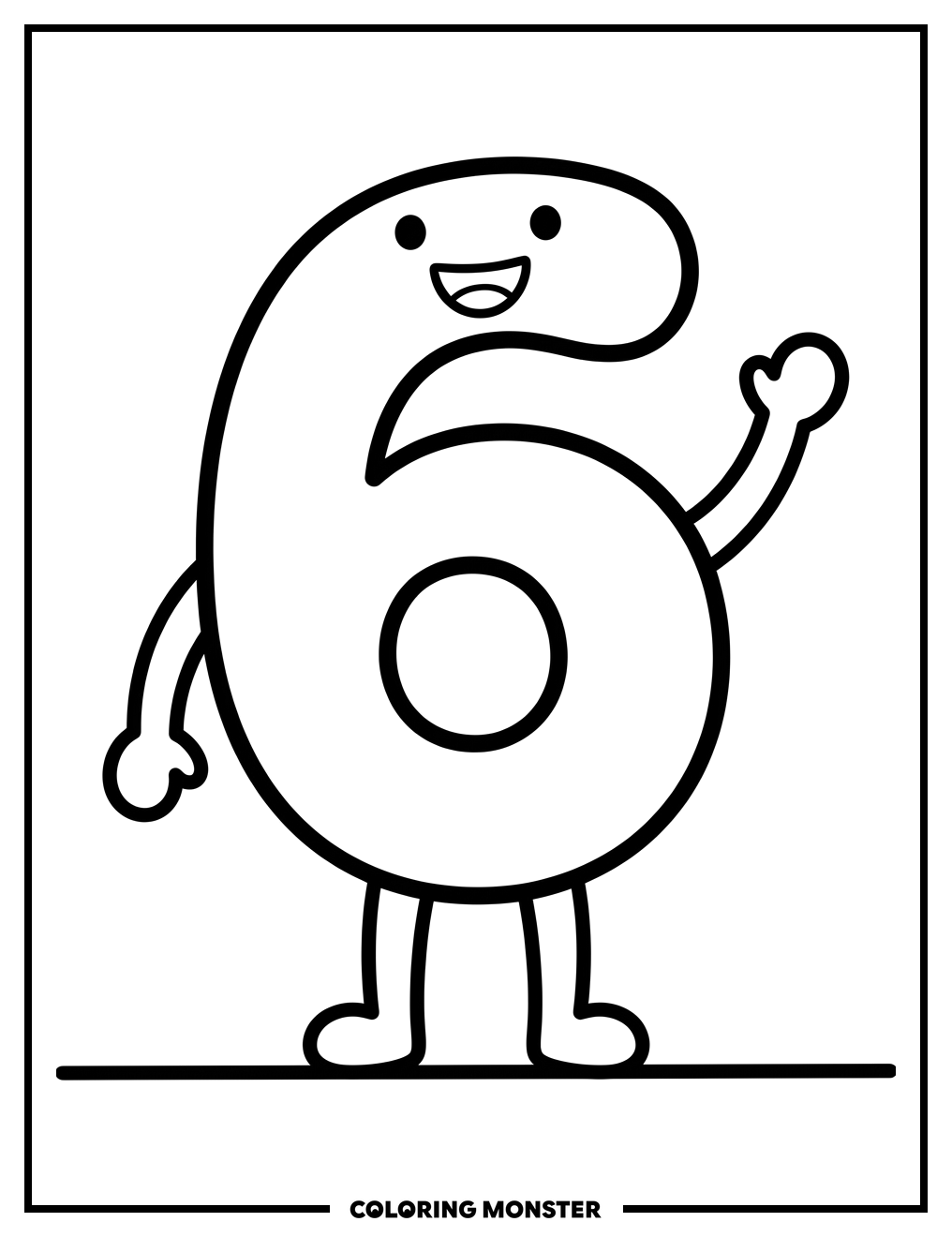 Friendly Number Six Coloring Page