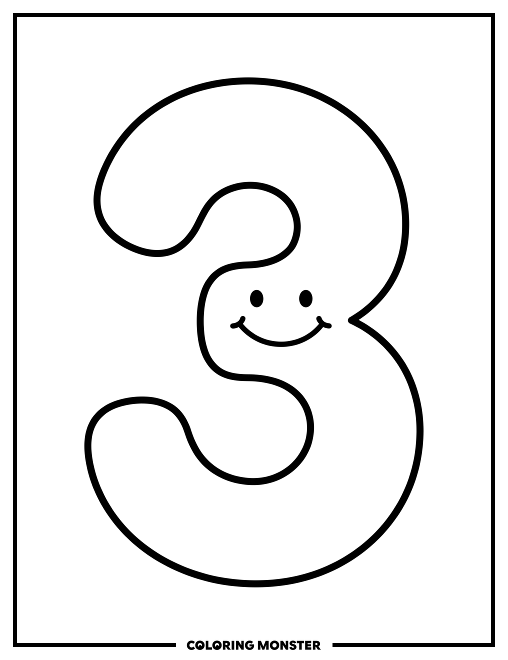 Friendly Number Three Coloring Page