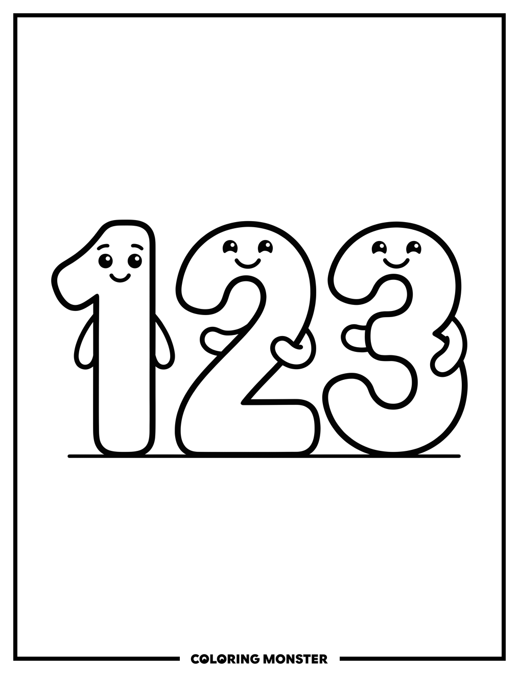 Friendly Numbers One Two Three Coloring Page