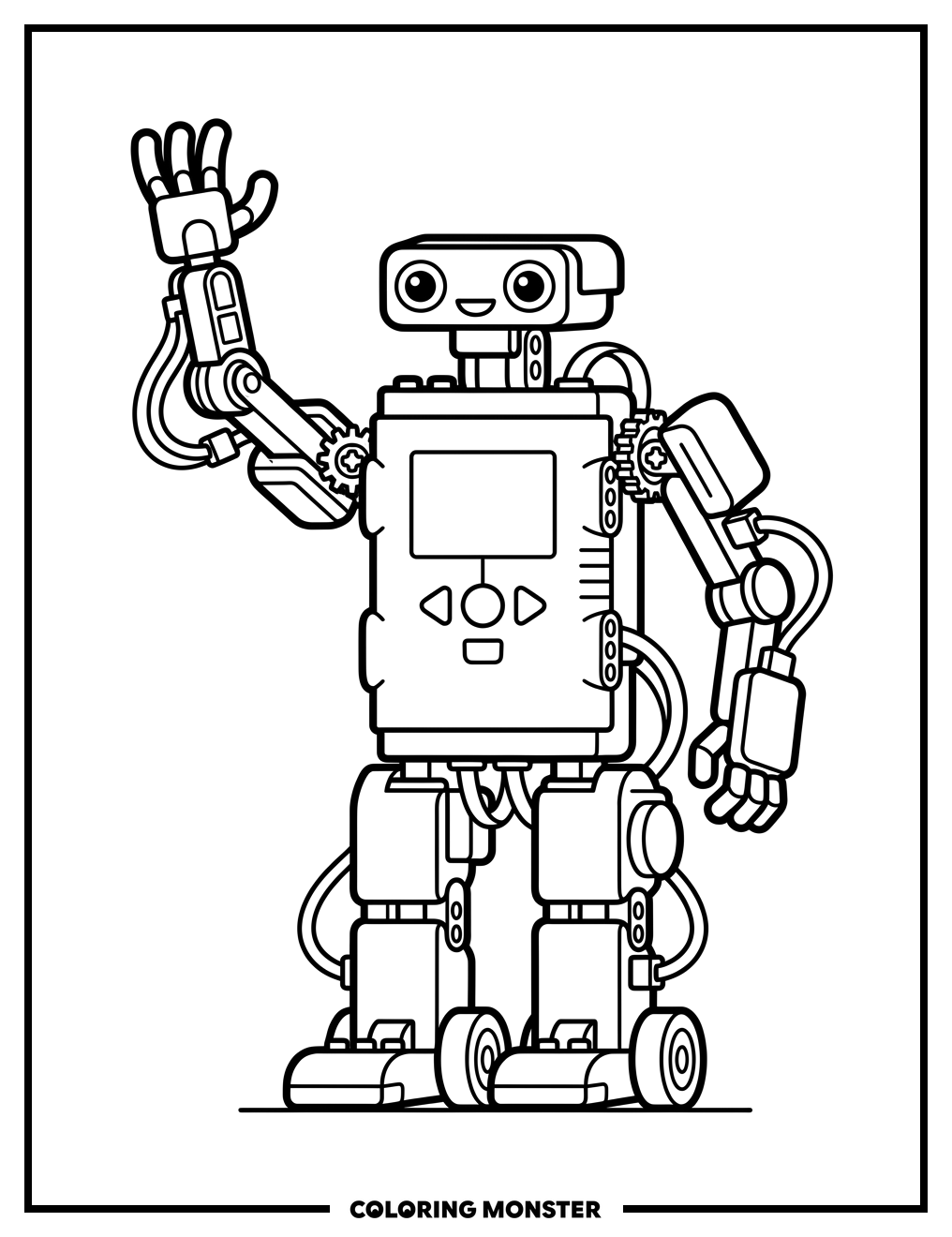 Friendly NXT Robot Waving Hello Coloring Page