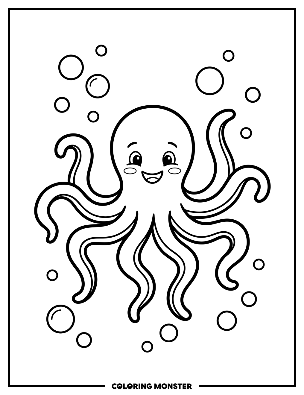 Friendly Octopus Floating in the Ocean Coloring Page