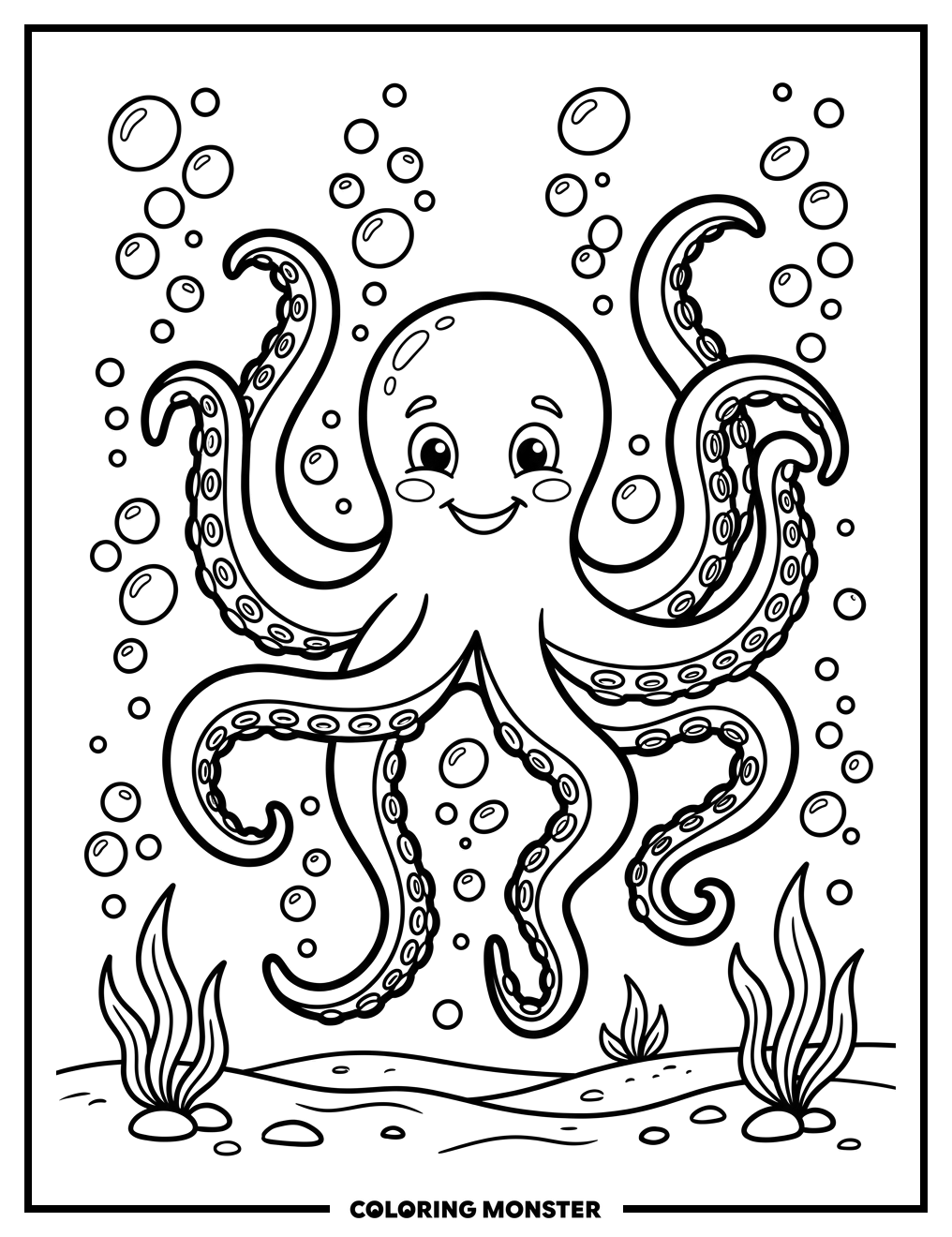Friendly Octopus in Blue Water Coloring Page