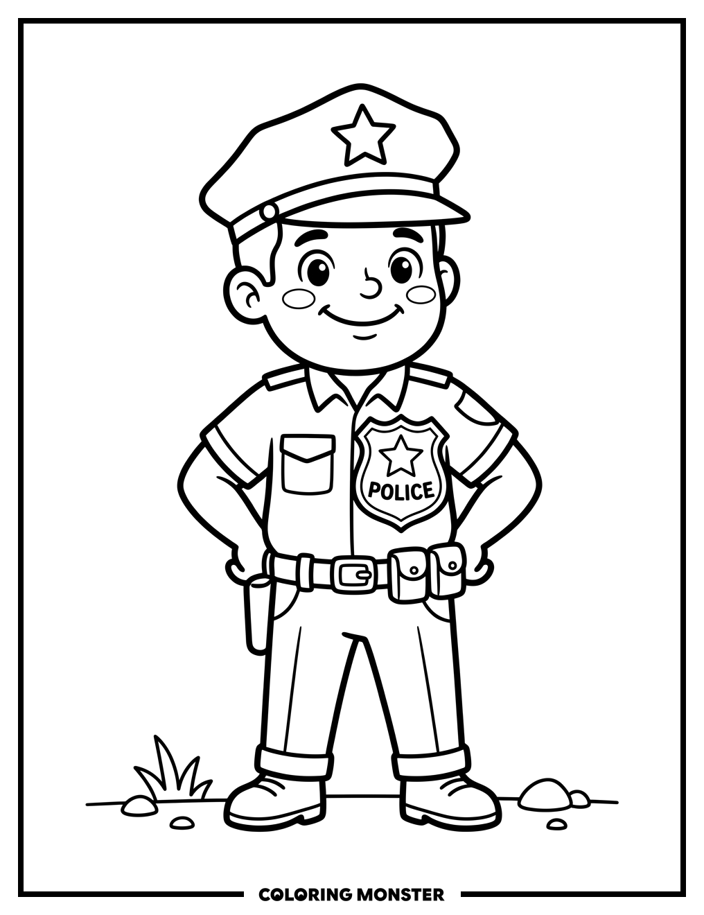 Friendly Police Officer Character Coloring Page