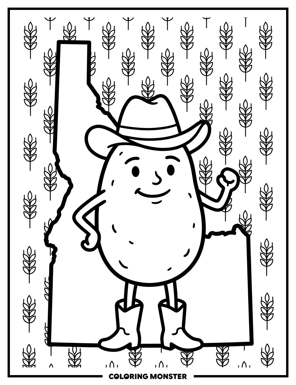 Friendly Potato Cowboy in Idaho Coloring Page