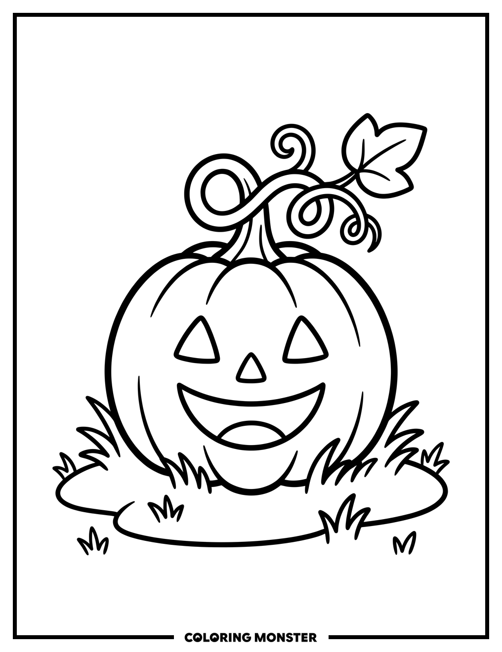 Friendly Pumpkin on Grass Coloring Page
