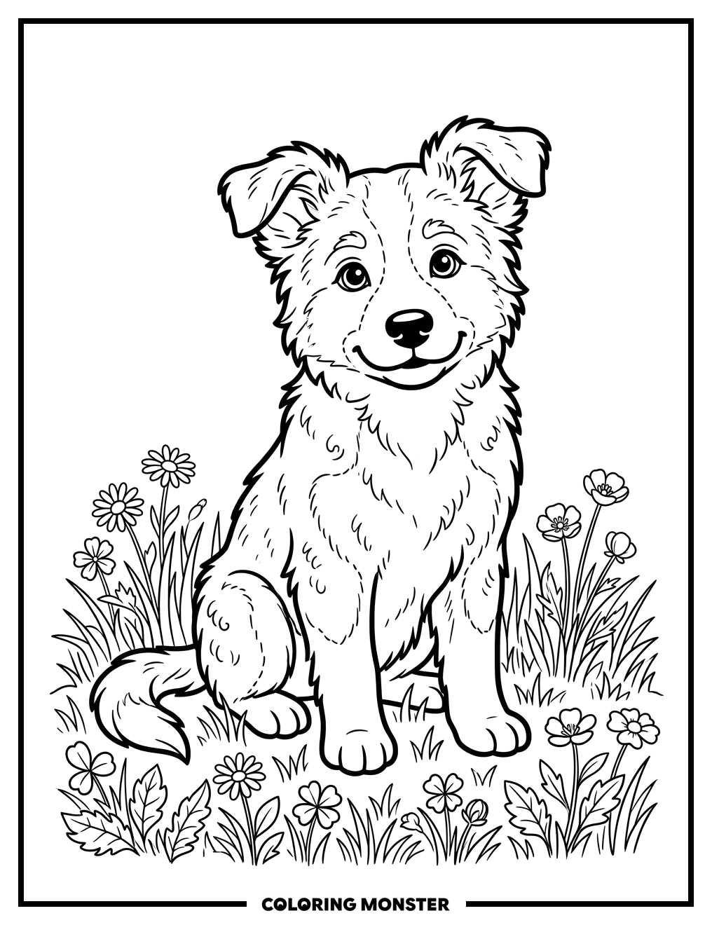 Friendly Puppy in Green Grass Coloring Page