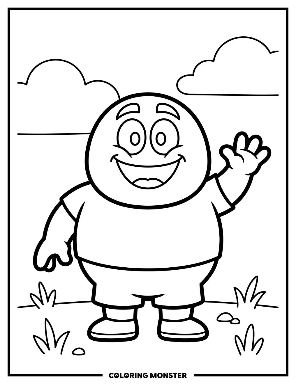 Friendly Purple Cartoon Character Coloring Page